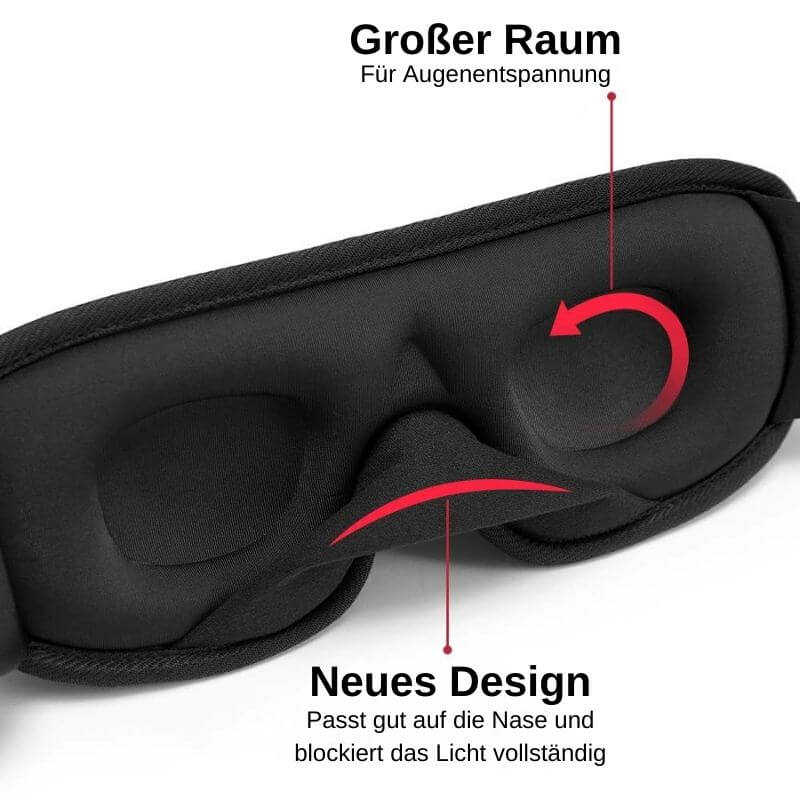 "3D atmungsaktive Schlafmaske in Schwarz bietet Dunkelheit und Komfort, perfekt für Reisen und erholsamen Schlaf."