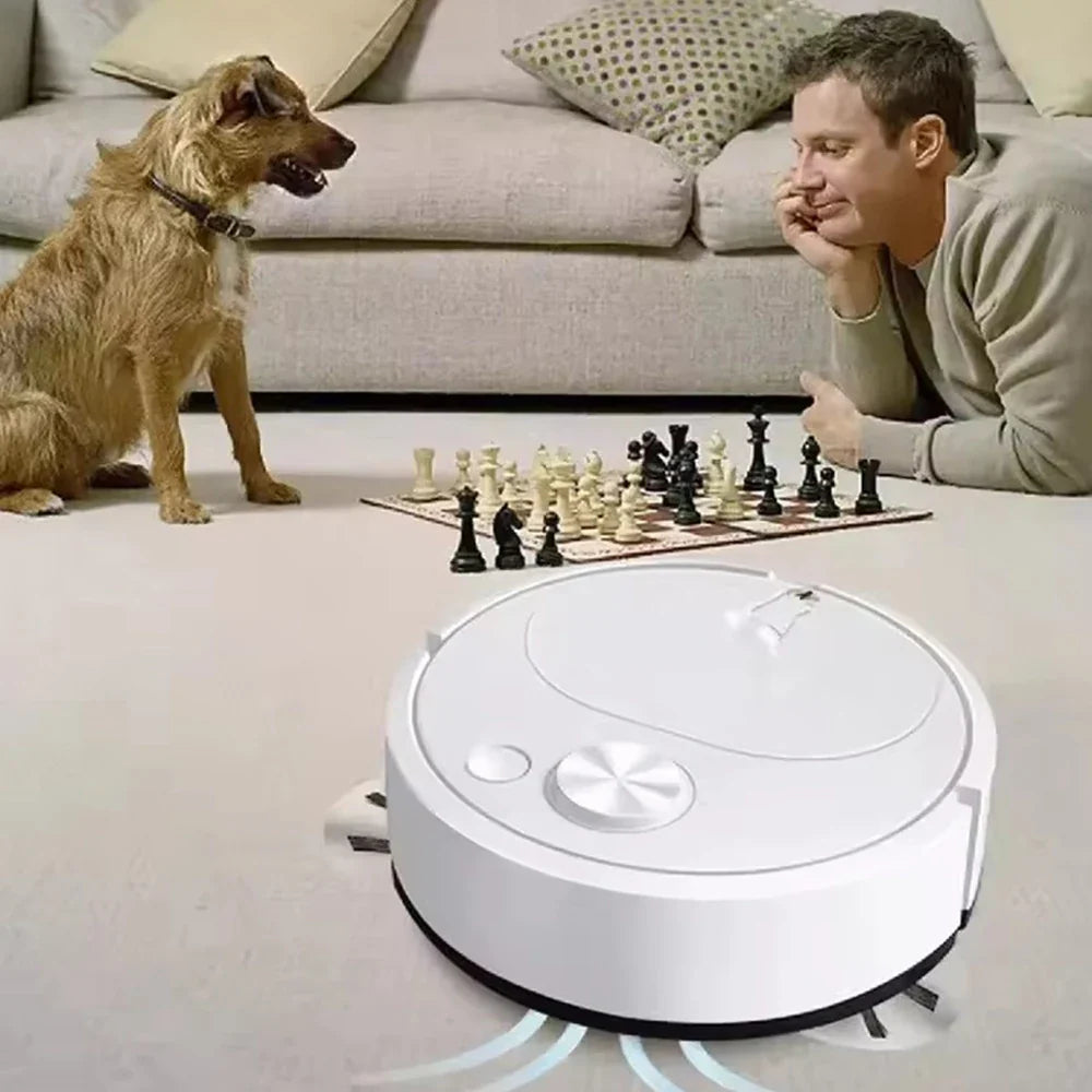 "3-in-1 Saugroboter leise Reinigung, 4000Pa, schwarz-weiß, ideal für Tierhaare, Teppiche und glatte Böden."