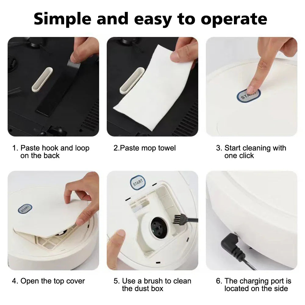 "3-in-1 Saugroboter leise Reinigung, 4000Pa, schwarz-weiß, ideal für Tierhaare, Teppiche und glatte Böden."