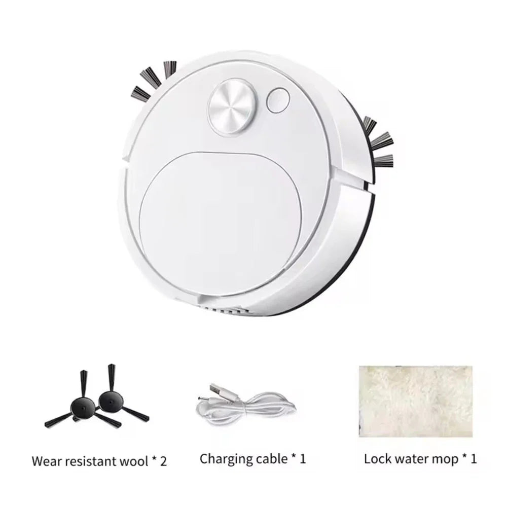 "3-in-1 Saugroboter leise Reinigung, 4000Pa, schwarz-weiß, ideal für Tierhaare, Teppiche und glatte Böden."