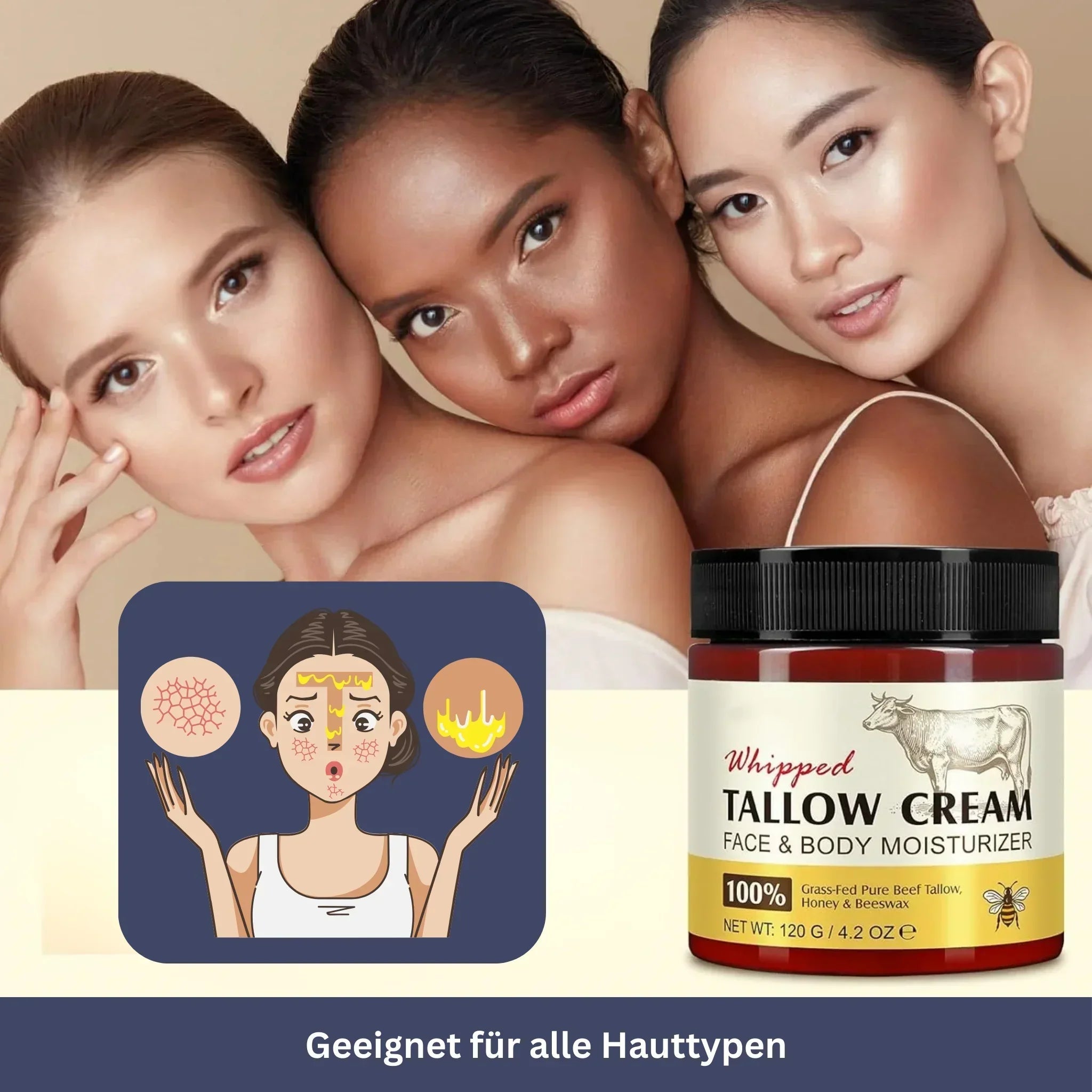 "Beef Tallow Creme - Natürliche Hautpflege, cremige Textur, pflegend, feuchtigkeitsspendend, für Gesicht & Körper"