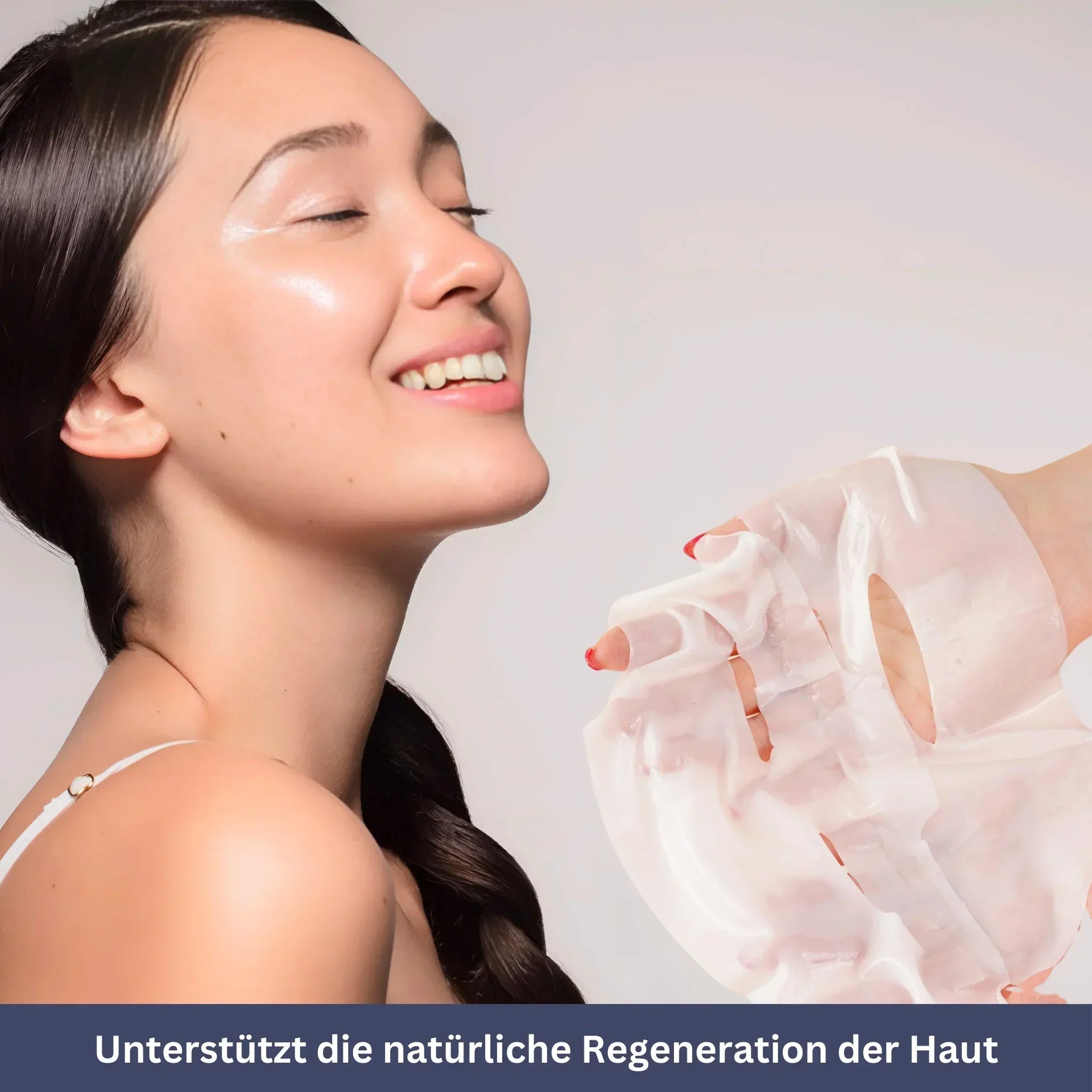 "Bio Kollagen Gesichtsmaske für intensive Feuchtigkeit, zarte Textur, ideal für strahlenden Teint und alle Hauttypen."