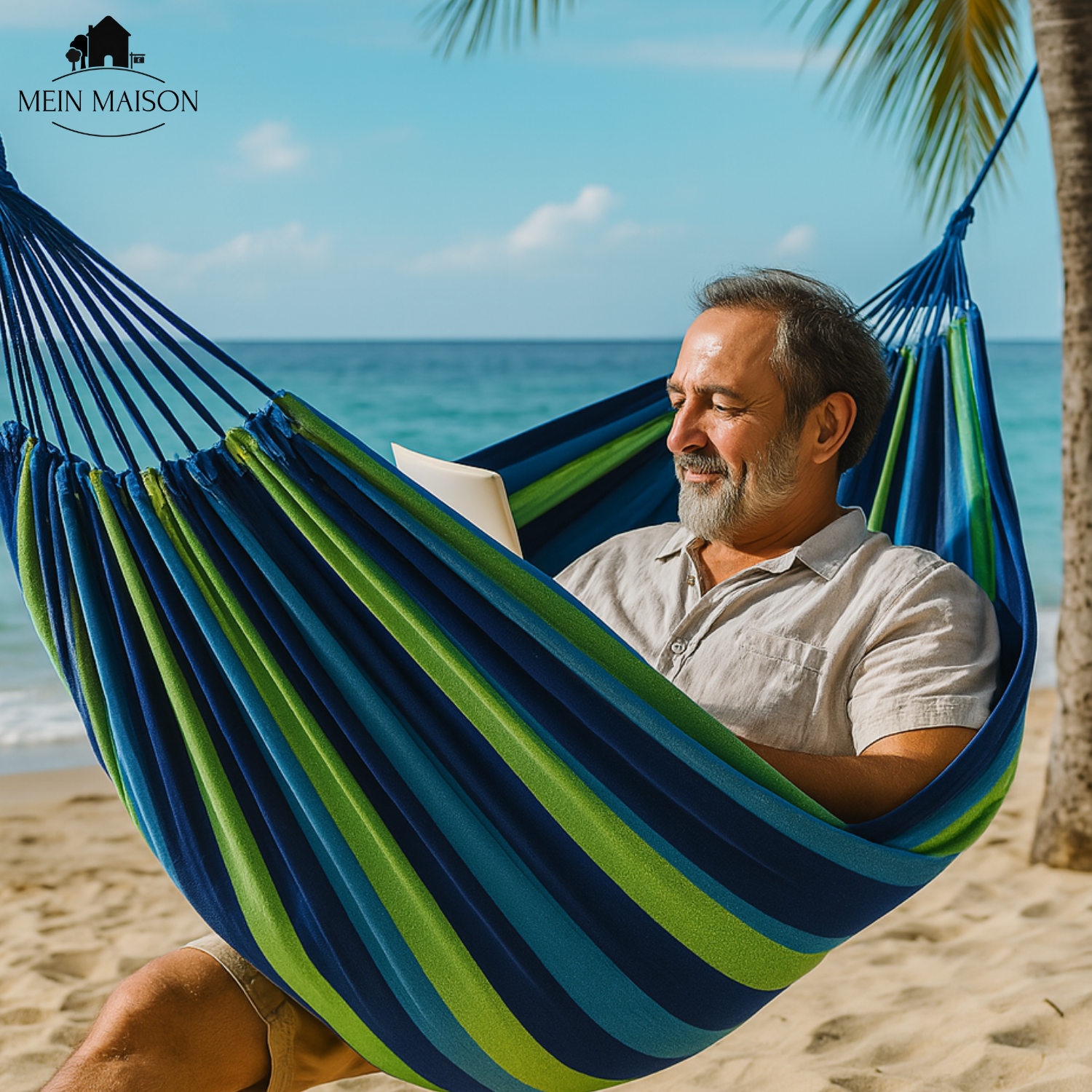 Canvas hengekøye for utendørs bruk, robust, anti-skli, for hage eller camping, gir komfort og stabilitet opptil 200 kg.