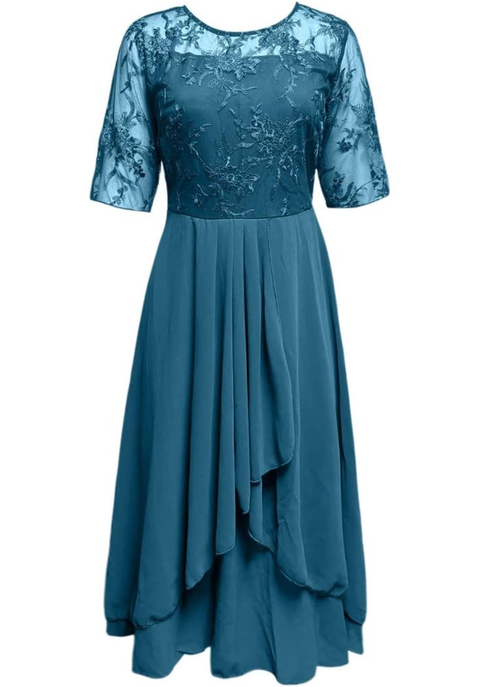 "Damen Plissee Rundhals Midi-Kleid in Beige mit elegantem Design, ideal für vielseitige Anlässe und komfortable Passform."