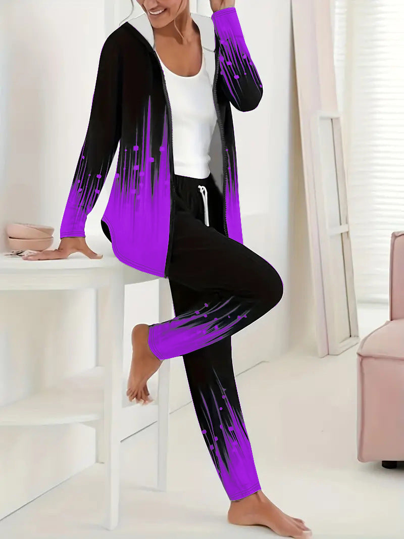 "Damen Sportanzug, Farbverlauf, atmungsaktiv, für Fitness & Freizeit; modernes Design, Kapuze, Taschen"