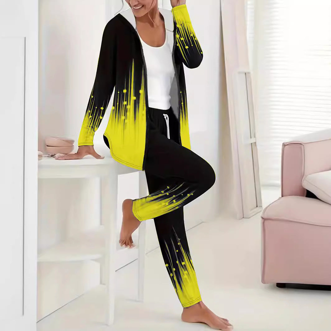 "Damen Sportanzug, Farbverlauf, atmungsaktiv, für Fitness & Freizeit; modernes Design, Kapuze, Taschen"