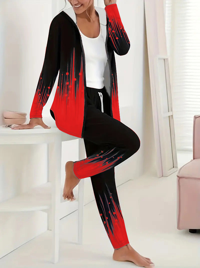 "Damen Sportanzug, Farbverlauf, atmungsaktiv, für Fitness & Freizeit; modernes Design, Kapuze, Taschen"