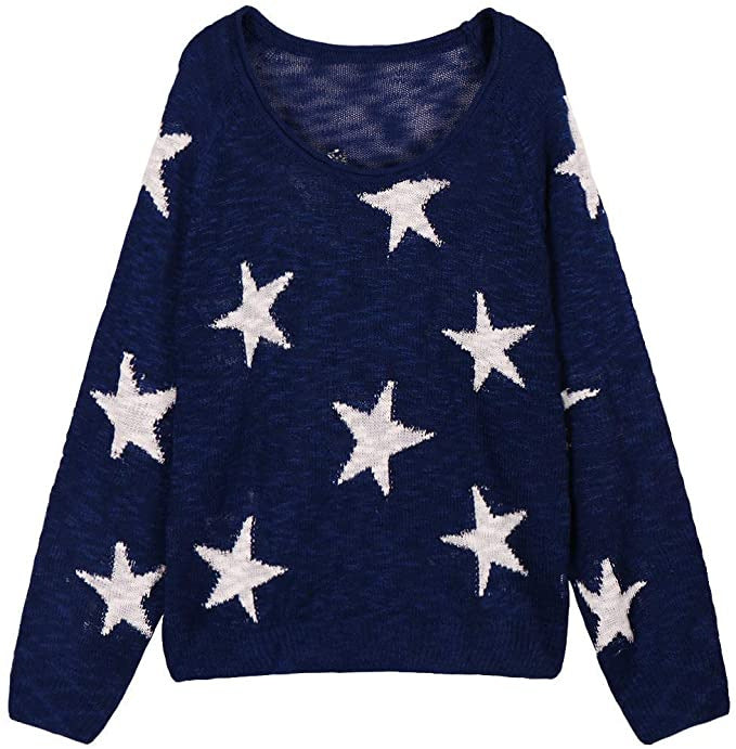 "Damen Strickpullover mit Sternenmuster, kontrastierende Farben, lässiger Schnitt, komfortabel und stilvoll für Alltag."