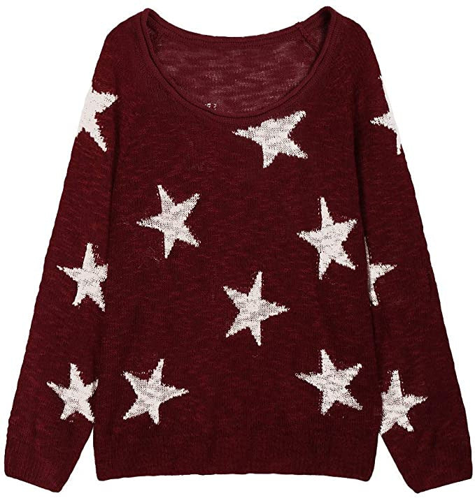 "Damen Strickpullover mit Sternenmuster, kontrastierende Farben, lässiger Schnitt, komfortabel und stilvoll für Alltag."