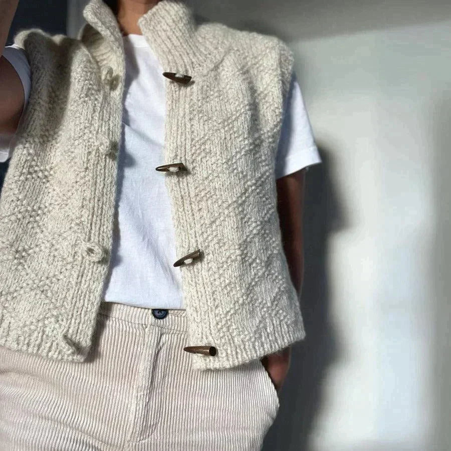 Beige strikkevest for damer