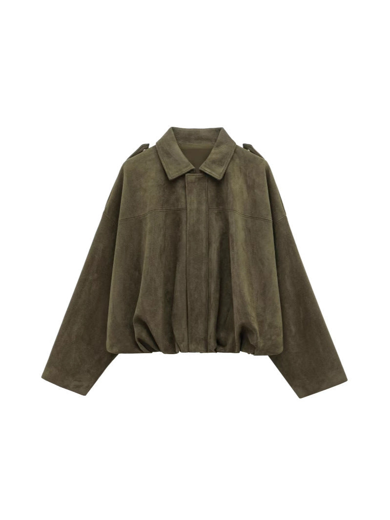 Detaljer om semsket skinnjakke