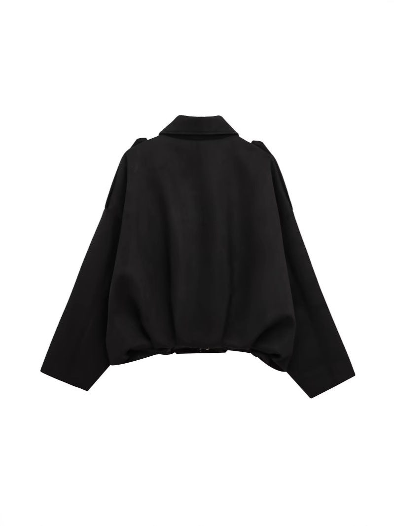 "Damen oversized Wildleder Utility Jacke mit Taschen, moderne Silhouette, vielseitig und elegant für jeden Anlass"