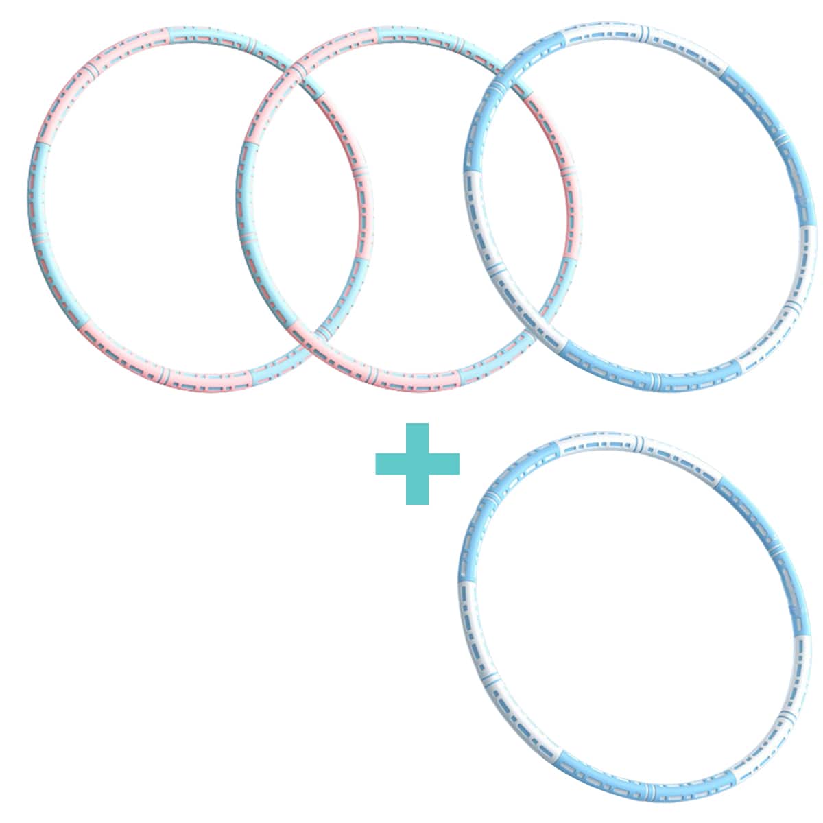 Effektiver Hula Hoop Pro mit Metallkern in Blau-weiß, Lila-weiß oder Pink-blau für Massage und Fitness.