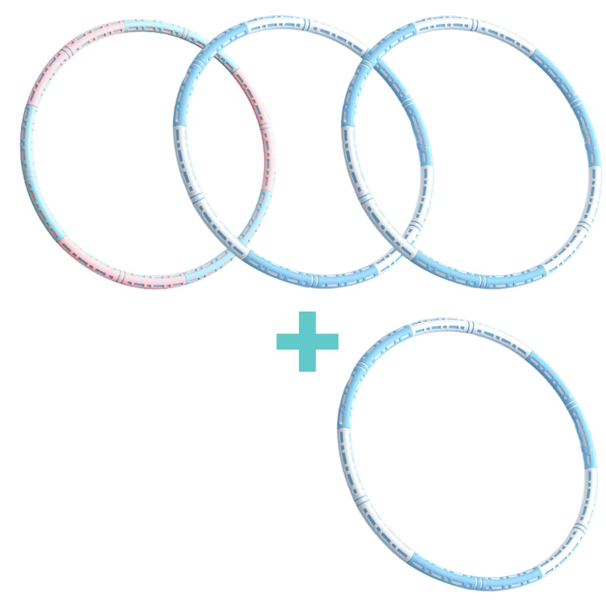 Effektiver Hula Hoop Pro mit Metallkern in Blau-weiß, Lila-weiß oder Pink-blau für Massage und Fitness.