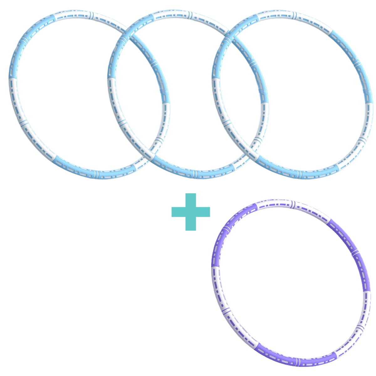 Effektiver Hula Hoop Pro mit Metallkern in Blau-weiß, Lila-weiß oder Pink-blau für Massage und Fitness.