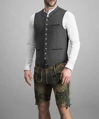 "Elegante graue Trachtenweste fĂĽr Herren im Slim Fit, traditionelles Design, vielseitig kombinierbar"