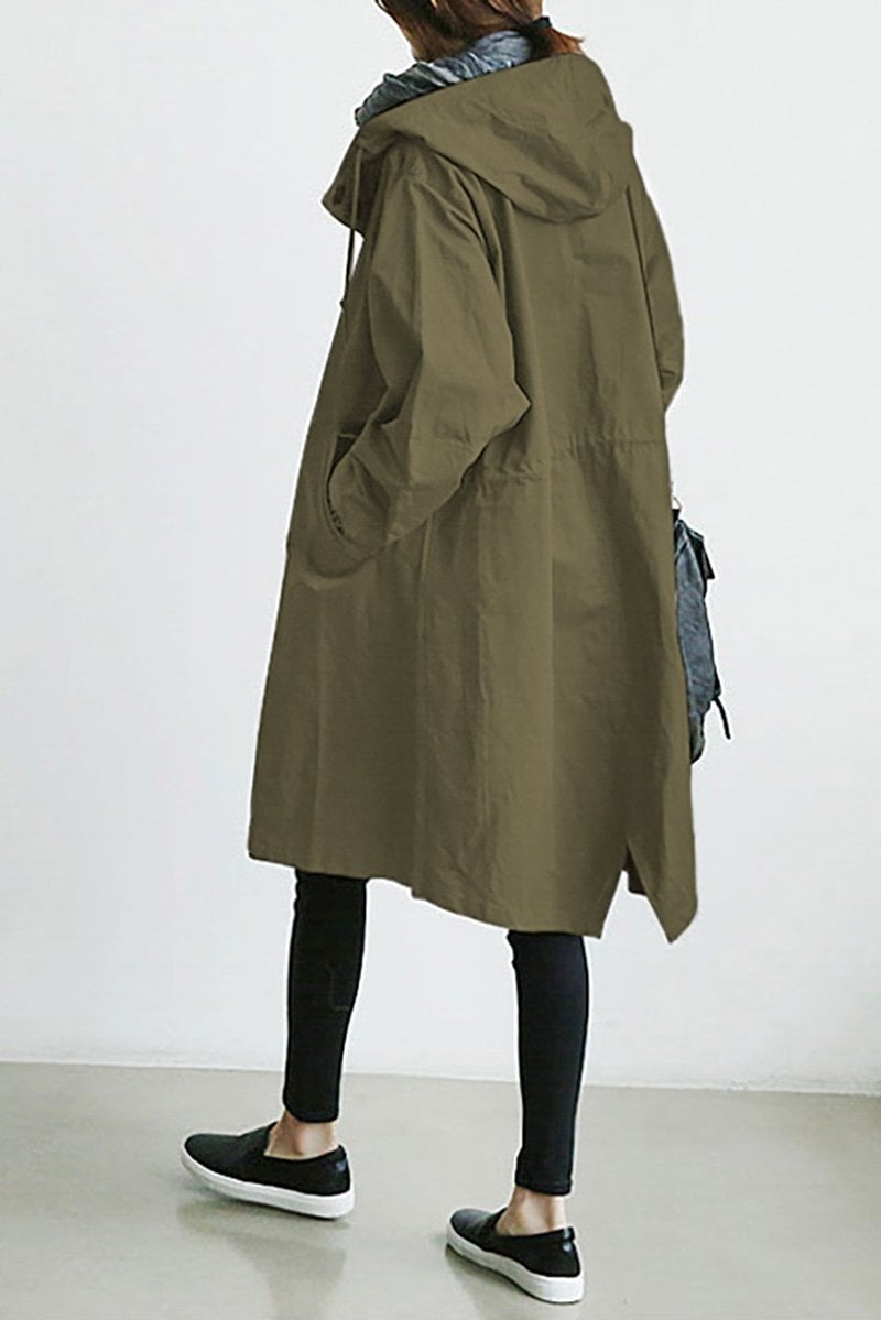"Eleganter Damen-Trenchcoat mit Kapuze, stilvoller Regenmantel aus Baumwollmix, ideal für Übergangswetter"