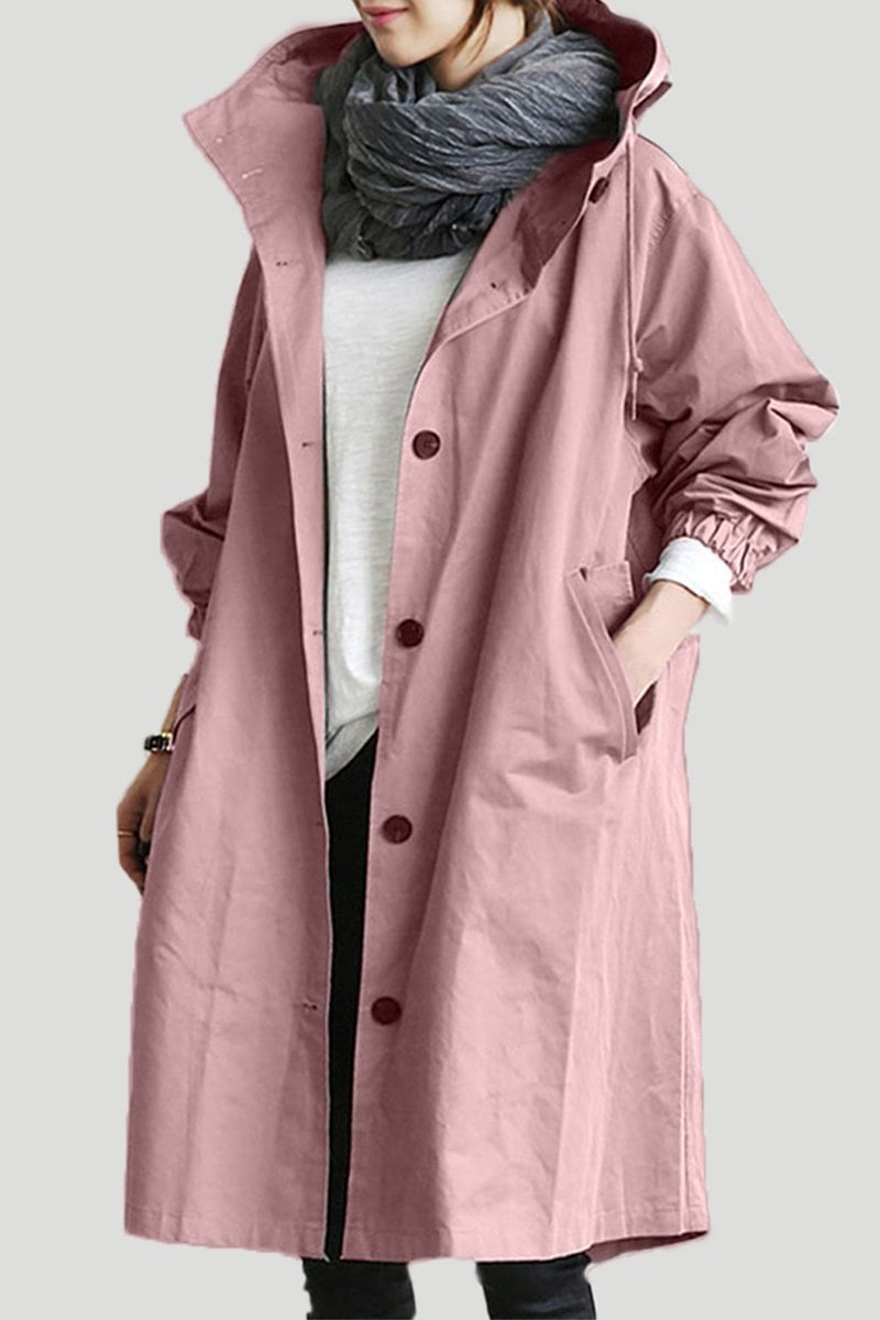 "Eleganter Damen-Trenchcoat mit Kapuze, stilvoller Regenmantel aus Baumwollmix, ideal für Übergangswetter"