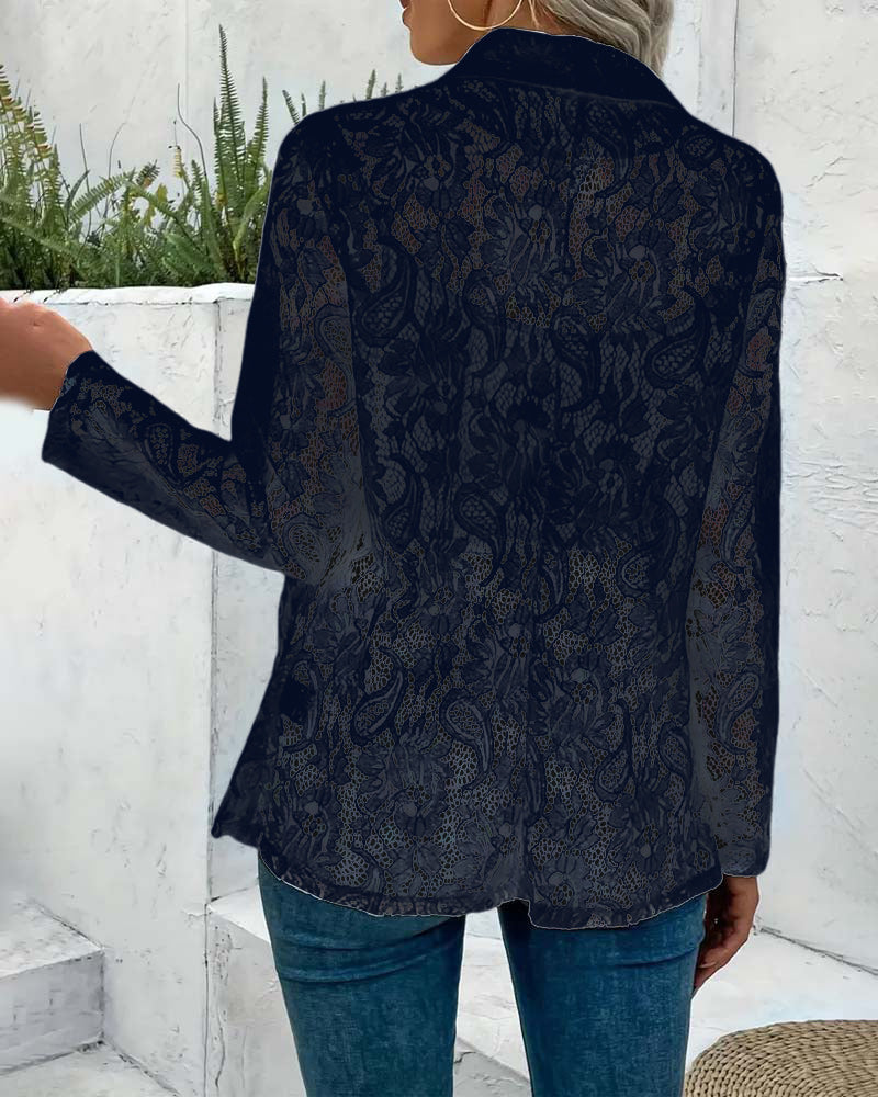 "Eleganter Damenblazer mit Blumenspitze, Langarm, Reversausschnitt, ideal für stilvollen, formellen Look in Grau, Schwarz, We