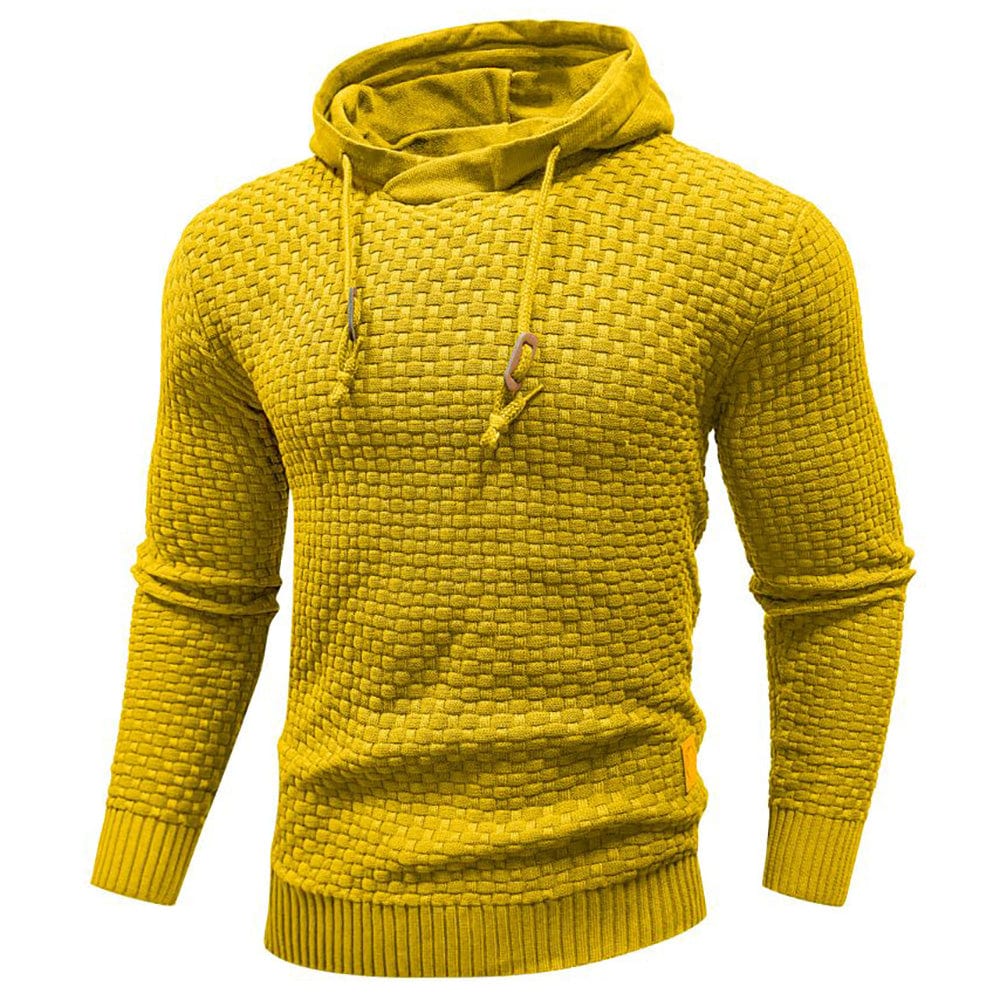 "Herren Kapuzenpullover in Beige, warm und stylisch, perfekt für kalte Tage, aus langlebigem Polyester."