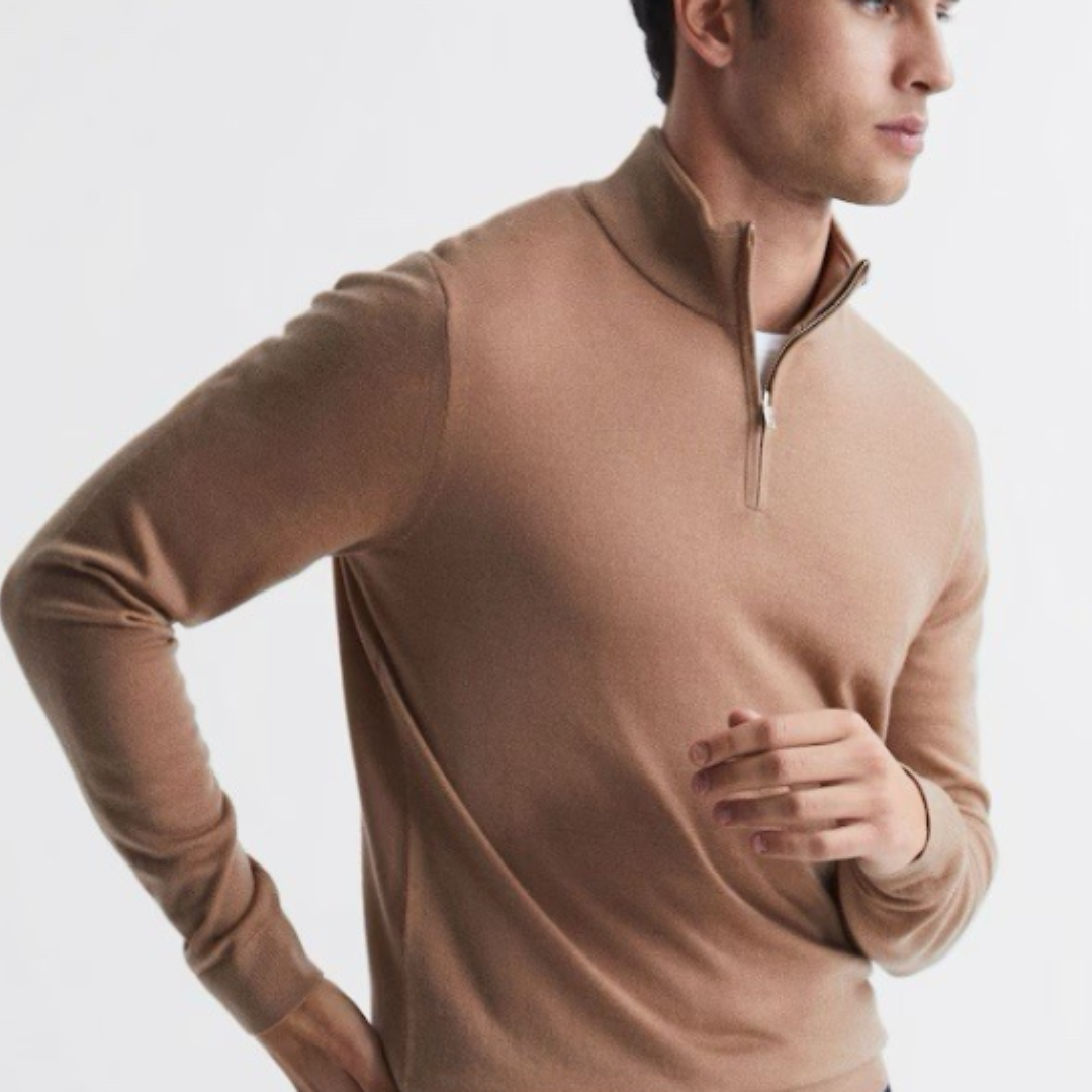 Herrenpullover mit halbem Reißverschluss, warme Passform, moderner Look, ideal für Freizeit und Anlässe, stilvoll und bequem.