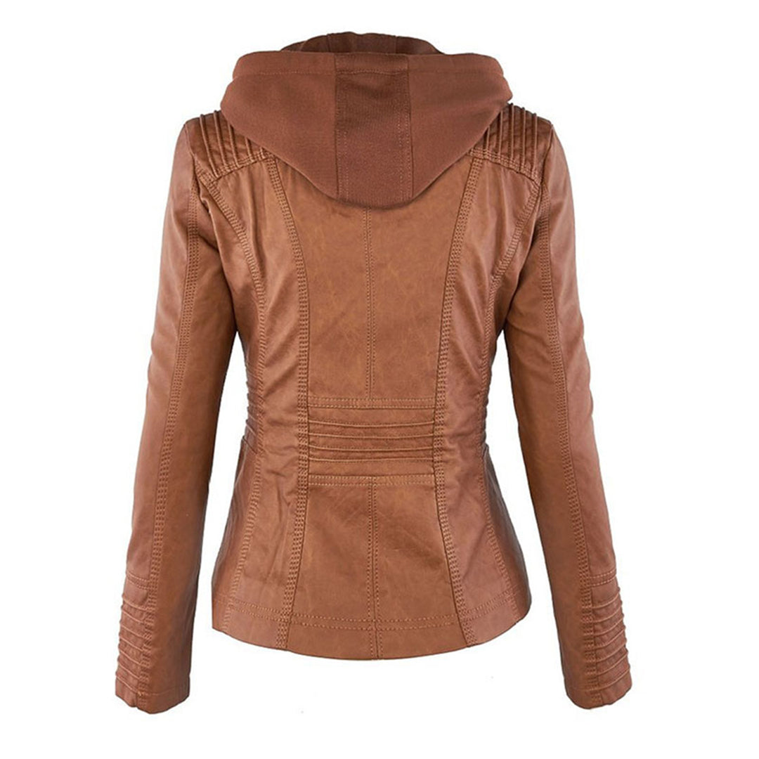 Khaki wetterfeste Damenjacke mit abnehmbarer Kapuze und eleganter Passform, ideal für alle Jahreszeiten und Anlässe.