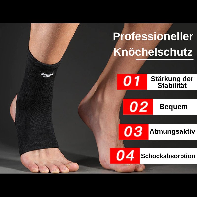 Knöchel-Kompressionsstütze in Schwarz mit elastischem Material, ideal für Sport und Alltag, bietet Stabilität und Komfort.