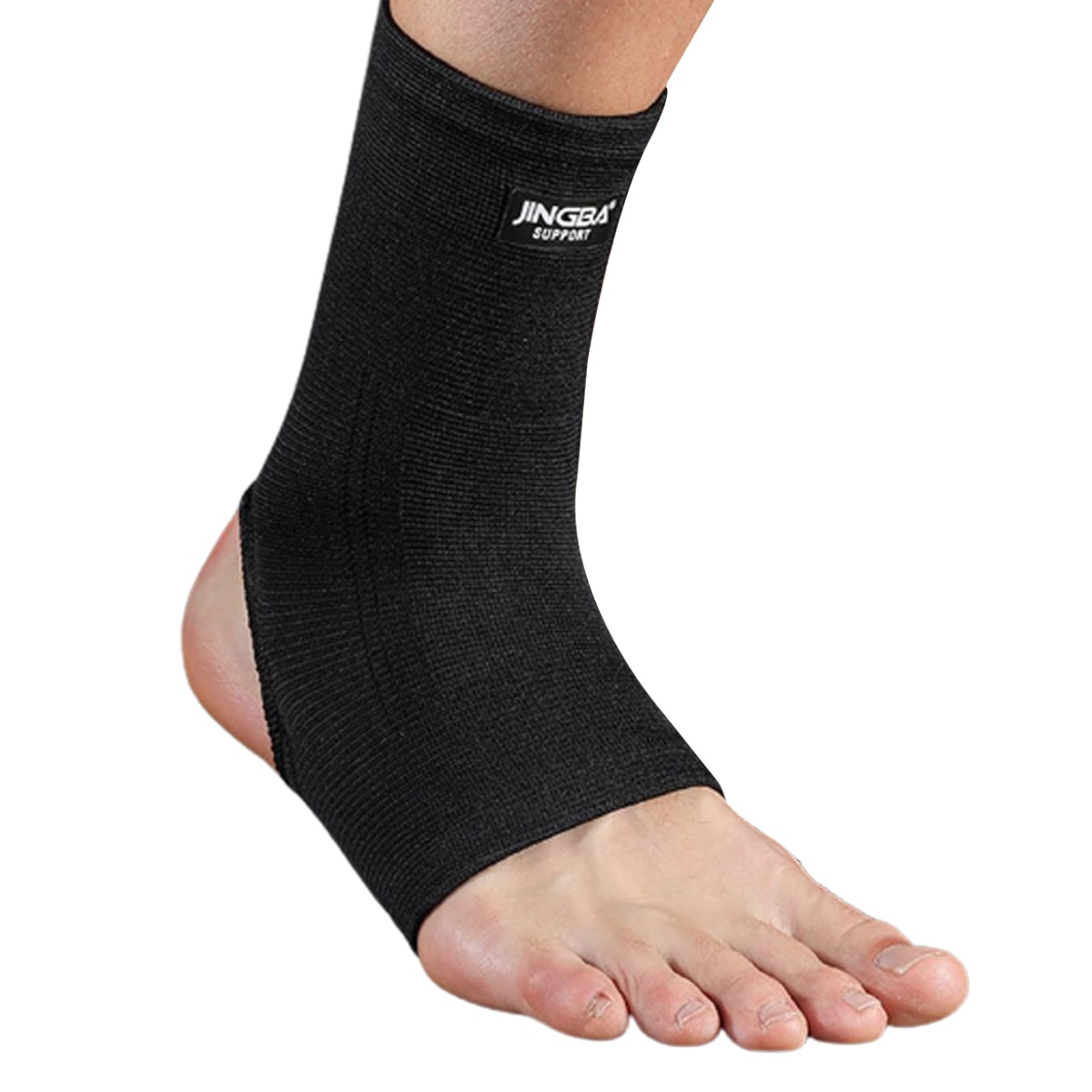 Knöchel-Kompressionsstütze in Schwarz mit elastischem Material, ideal für Sport und Alltag, bietet Stabilität und Komfort.