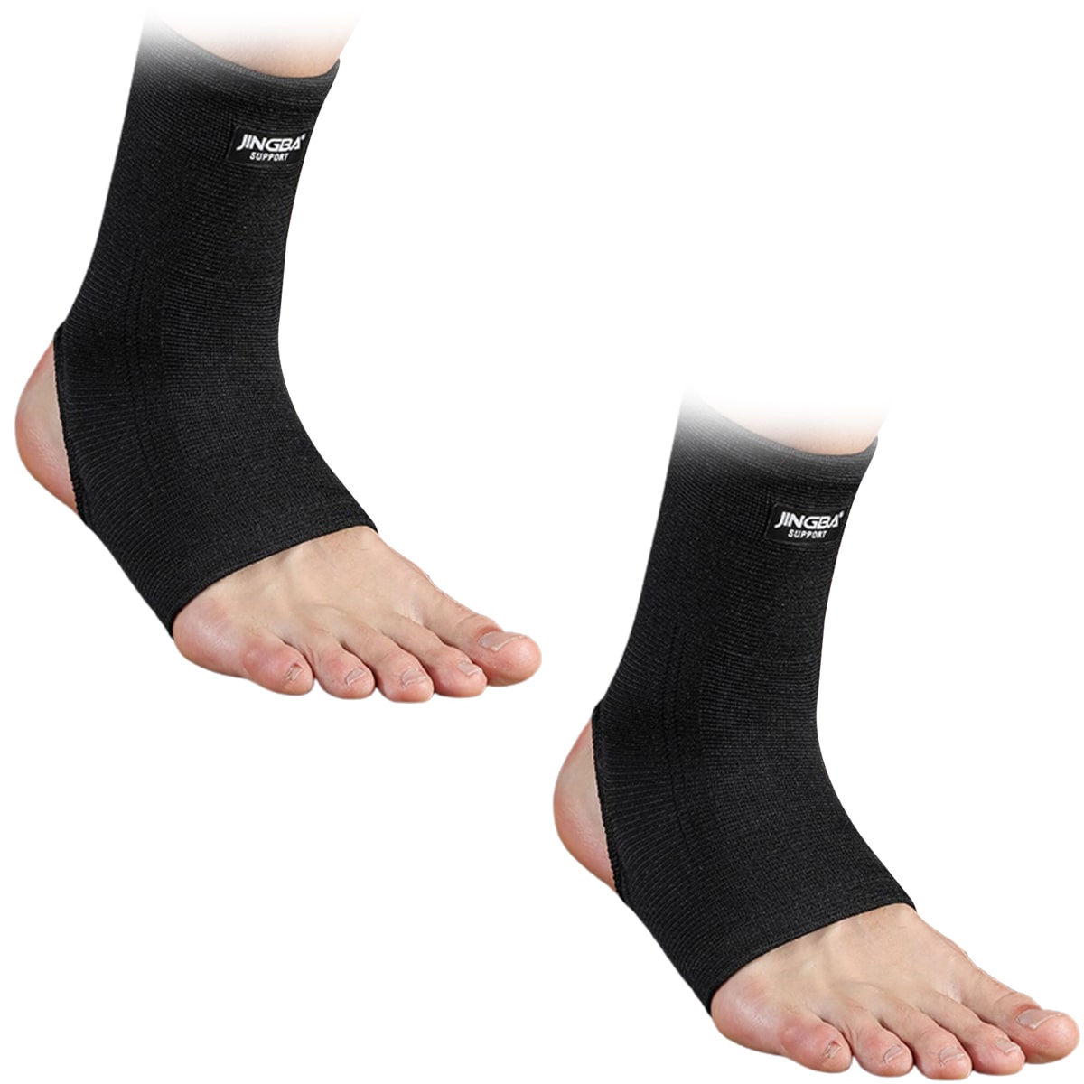 Knöchel-Kompressionsstütze in Schwarz mit elastischem Material, ideal für Sport und Alltag, bietet Stabilität und Komfort.