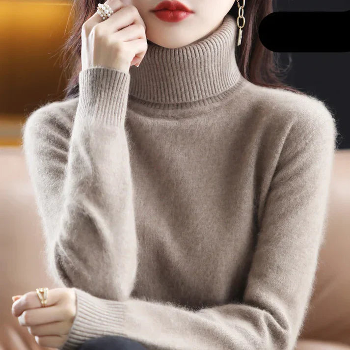 Luxuriöser Damencashmere-Rollkragenpullover, weich, stilvoll, für warme Eleganz; perfekte Wahl für kalte Tage.