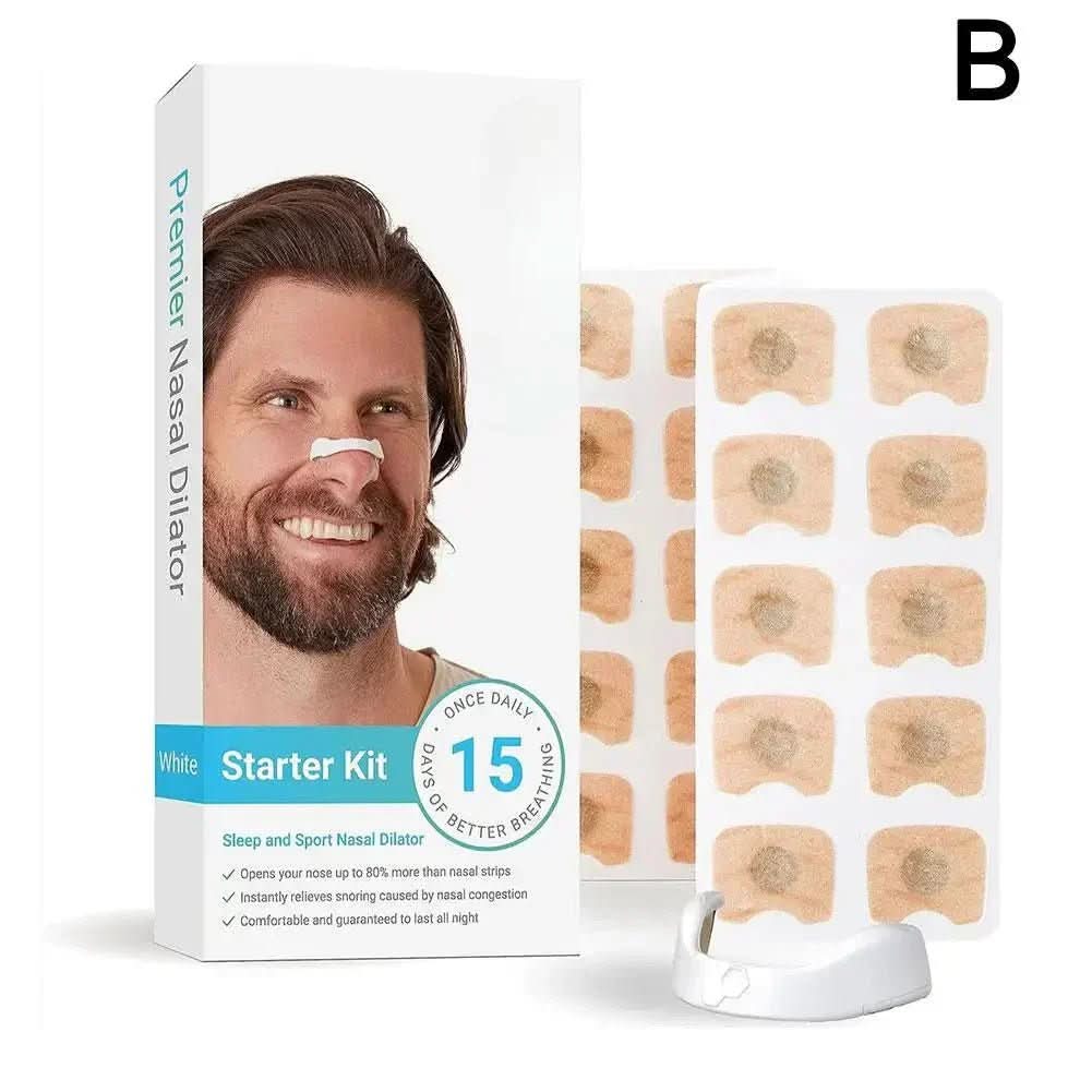 Magnetische Nasenstreifen auf hellem Hintergrund für bessere Atmung und Schlafkomfort, ideal bei Schnarchen und Allergien.