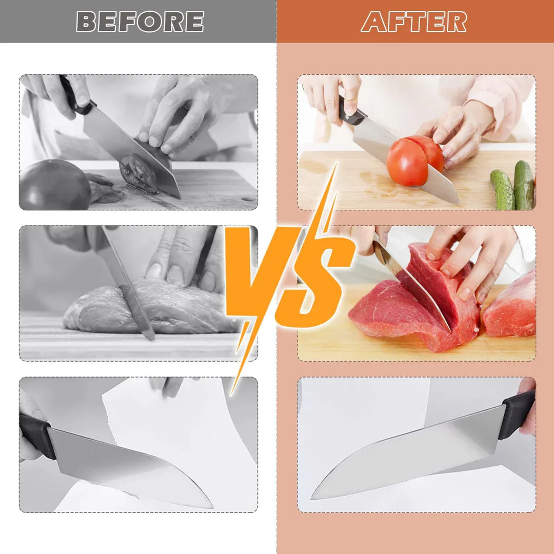 "Manueller Diamant-Messerschärfer mit Holzsockel, elegante Optik, langlebige Materialien, ideal für präzises Küchenschärfen."