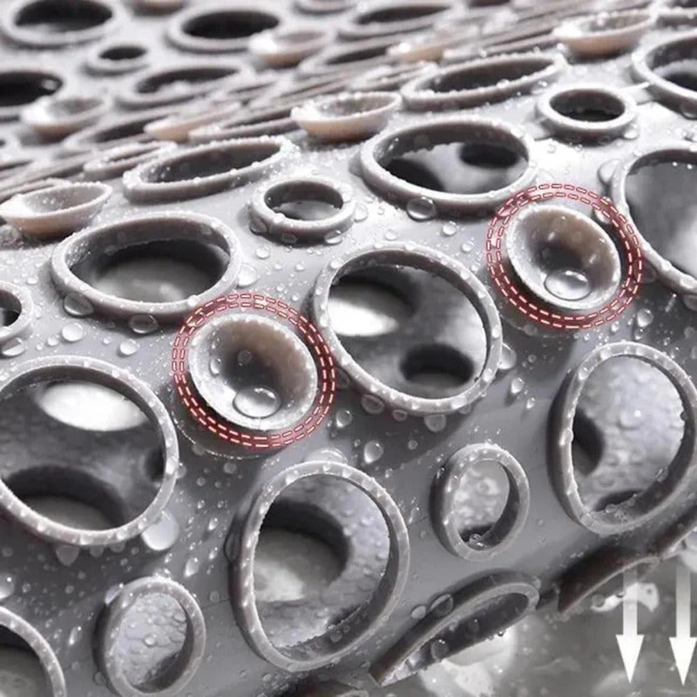 "Rutschfeste antibakterielle Duschmatte, PVC, saugfähige Saugnäpfe, grau, passt in jedes Badezimmer, für alle Duschgrößen."