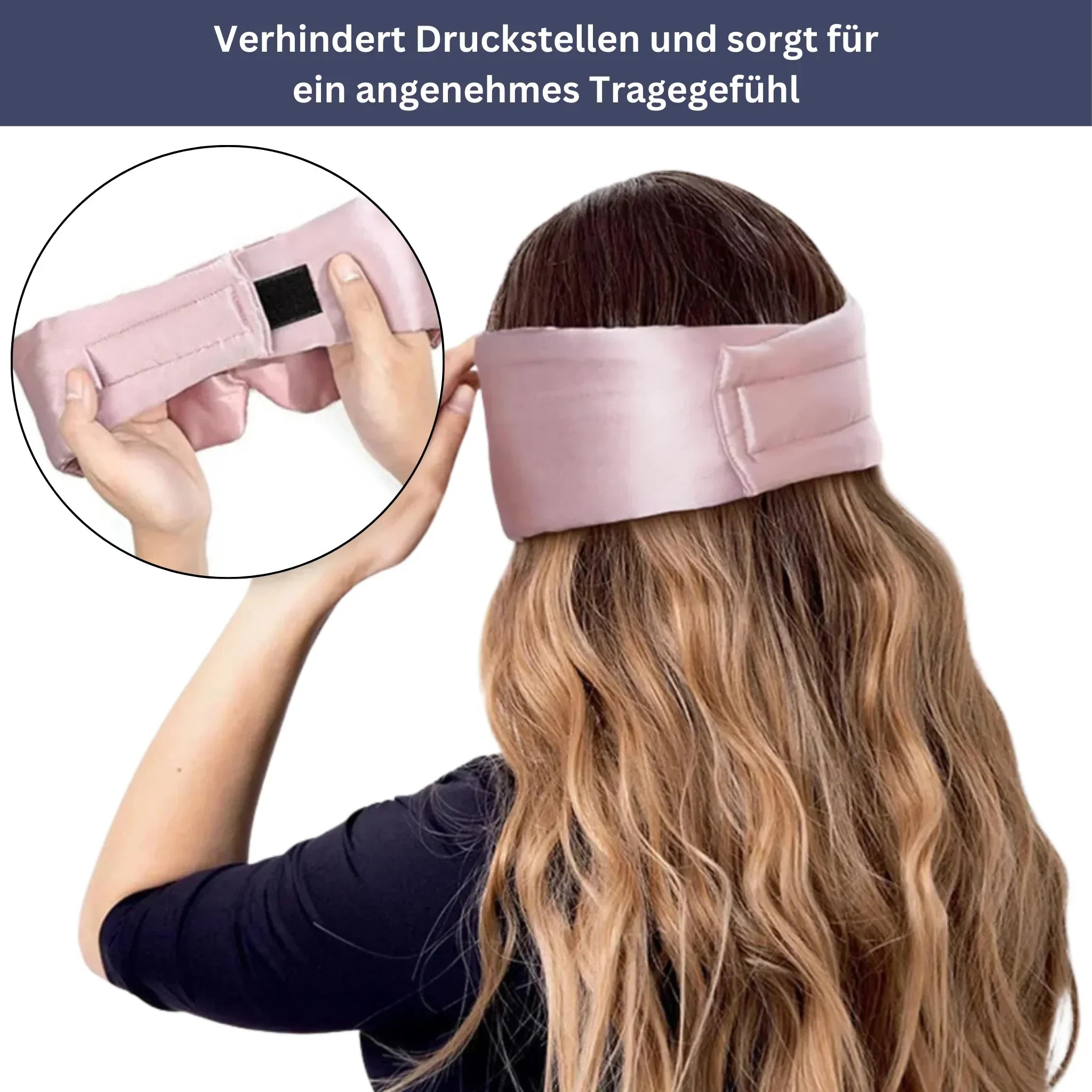 "Samtweiche Schlafmaske aus Seide, dunkelblau, ergonomisches Design, ideal für erholsamen Schlaf und Reisen."
