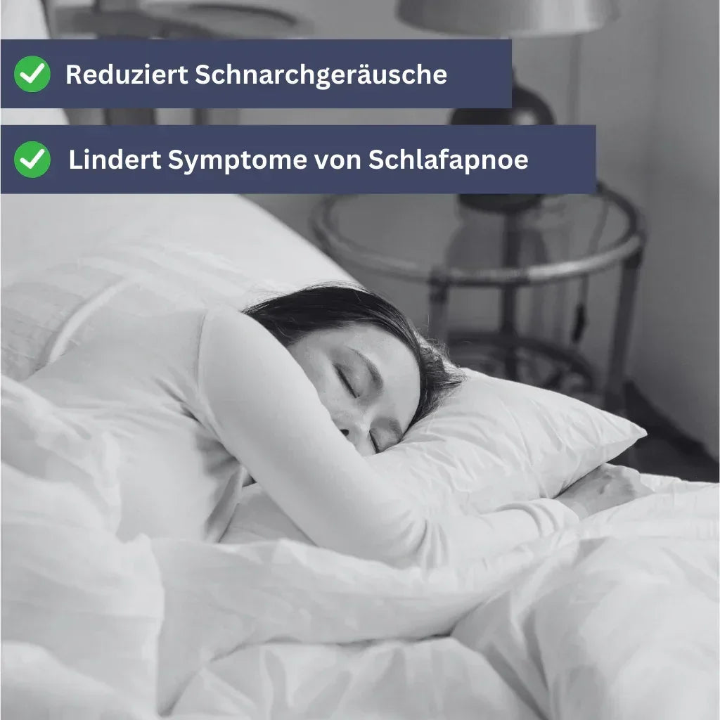 Schnarchschiene für erholsamen Schlaf, ergonomisch, passt sich der Mundform an, reduziert Schnarchen, verbessert Luftfluss.