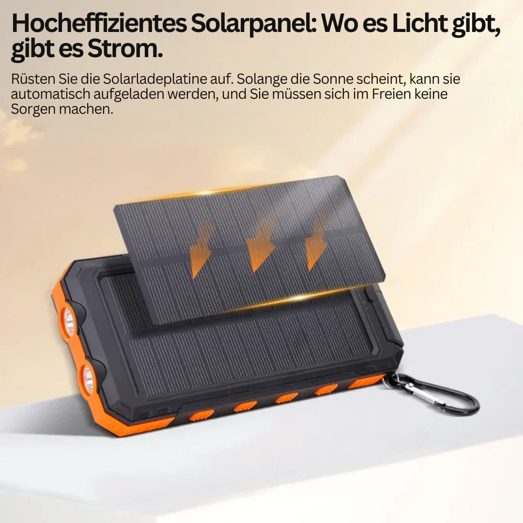 "Solar Ladegerät & Powerbank mit Solarpanel in verschiedenen Farben für unterwegs"
