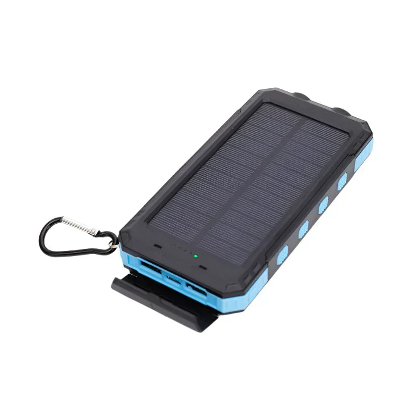 "Solar Ladegerät & Powerbank mit Solarpanel in verschiedenen Farben für unterwegs"