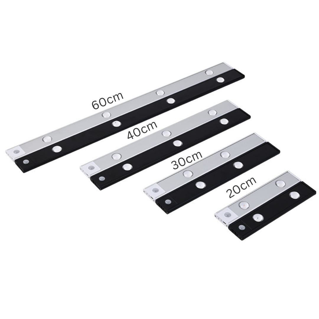 "Stilvolle Unterbauleuchte dimmbar, Bewegungssensor, schwarz oder silber, 20-60cm, einfache Magnetbefestigung"