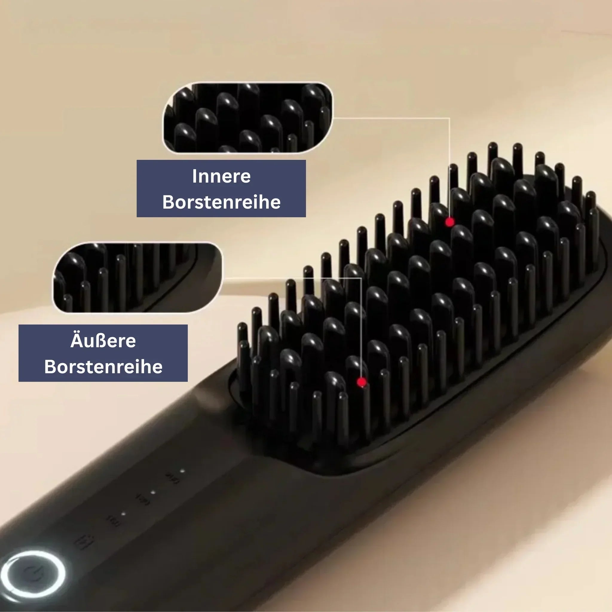 Tragbares, elegantes Styling-Tool in Schwarz und Weiß, ideal für unterwegs; leicht, kompakt und benutzerfreundlich.