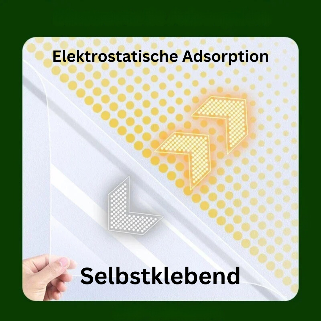 "Transparente, elektrostatische Wandaufkleber an glatter Oberfläche, ideal für stilvolle Wanddeko ohne Klebstoff."