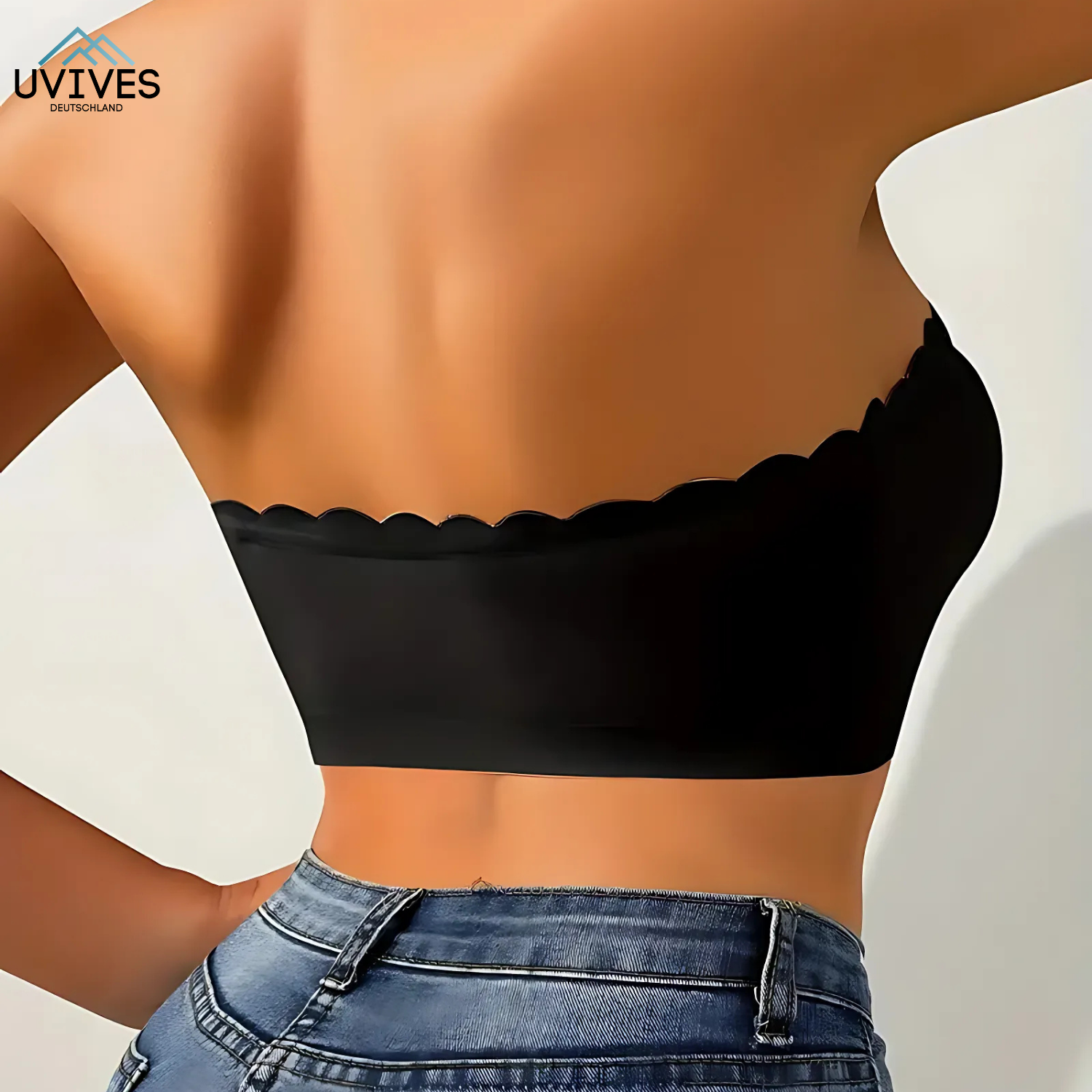 Trägerloser ComfyLift BH, rutschfest, atmungsaktiv, schwarz, ideal für Abendkleider, bietet diskreten Halt und Komfort.