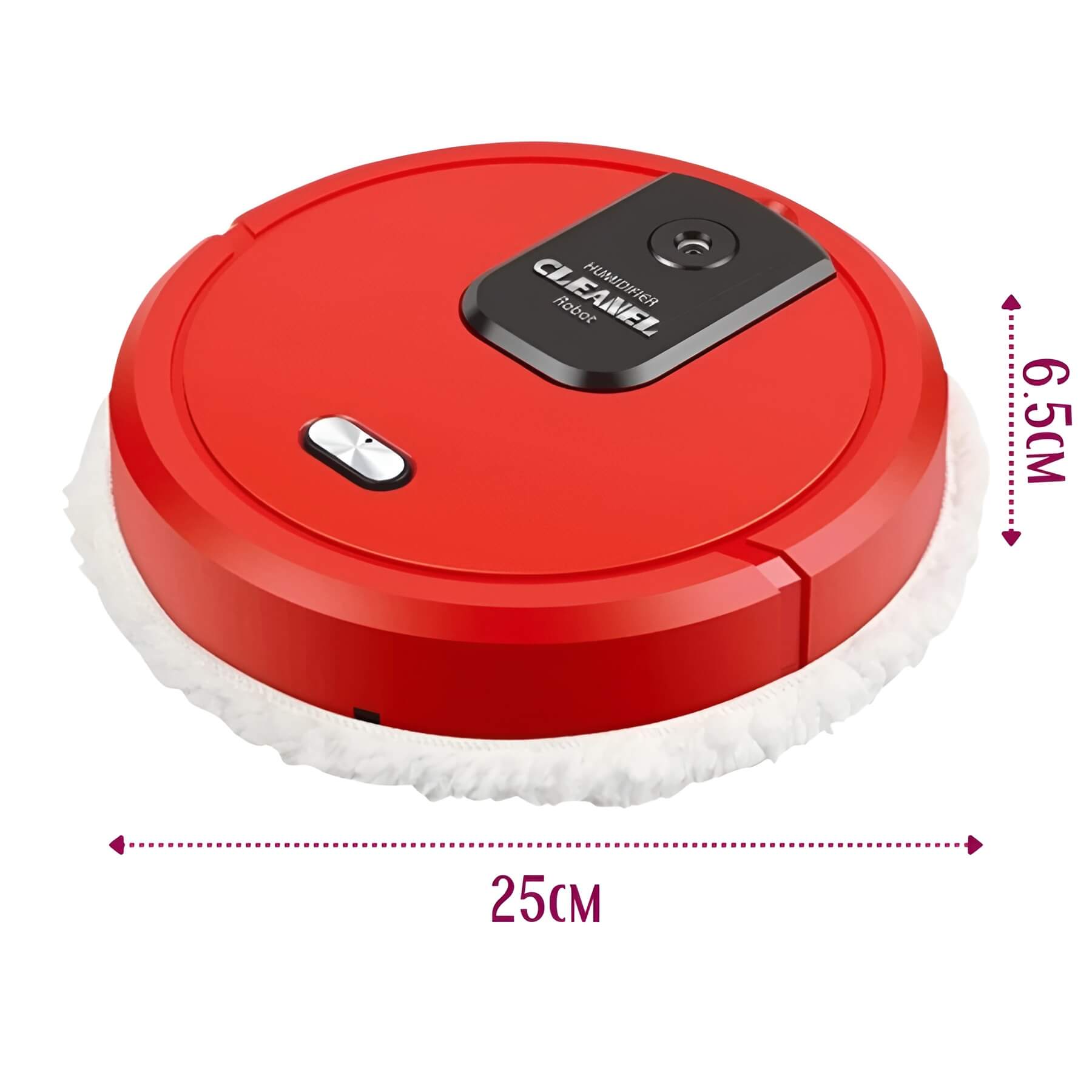 "3-in-1 Saug- und Wischroboter, kompakt, leise, selbstaufladend; passend für Hartböden und Teppiche in Rot, Schwarz, Weiß."