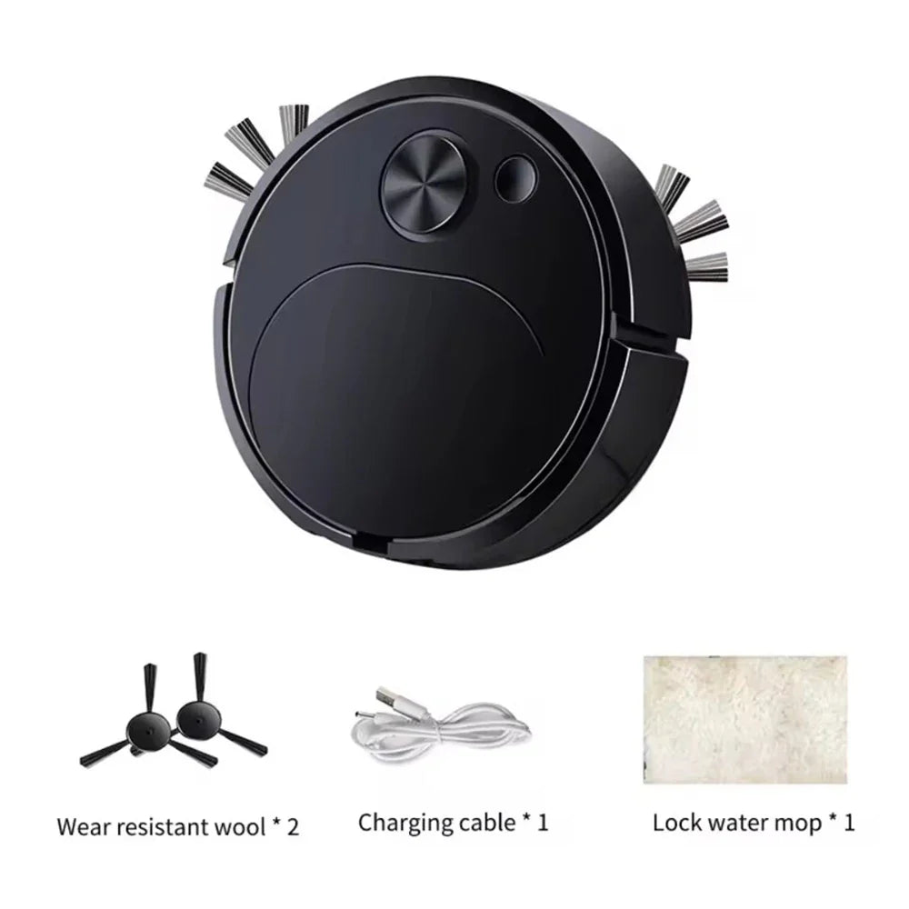 "3-in-1 Saugroboter leise Reinigung, 4000Pa, schwarz-weiß, ideal für Tierhaare, Teppiche und glatte Böden."