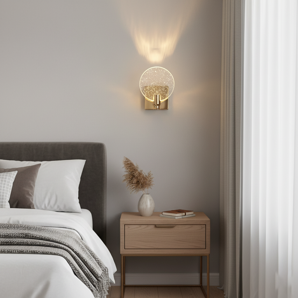 Moderne krystallvegglampe med varmt lys