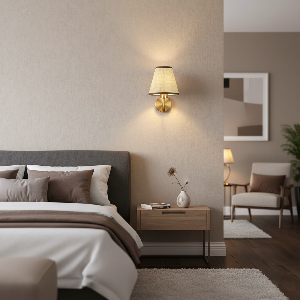 Moderne LED Vegglampe med Stoffskjerm