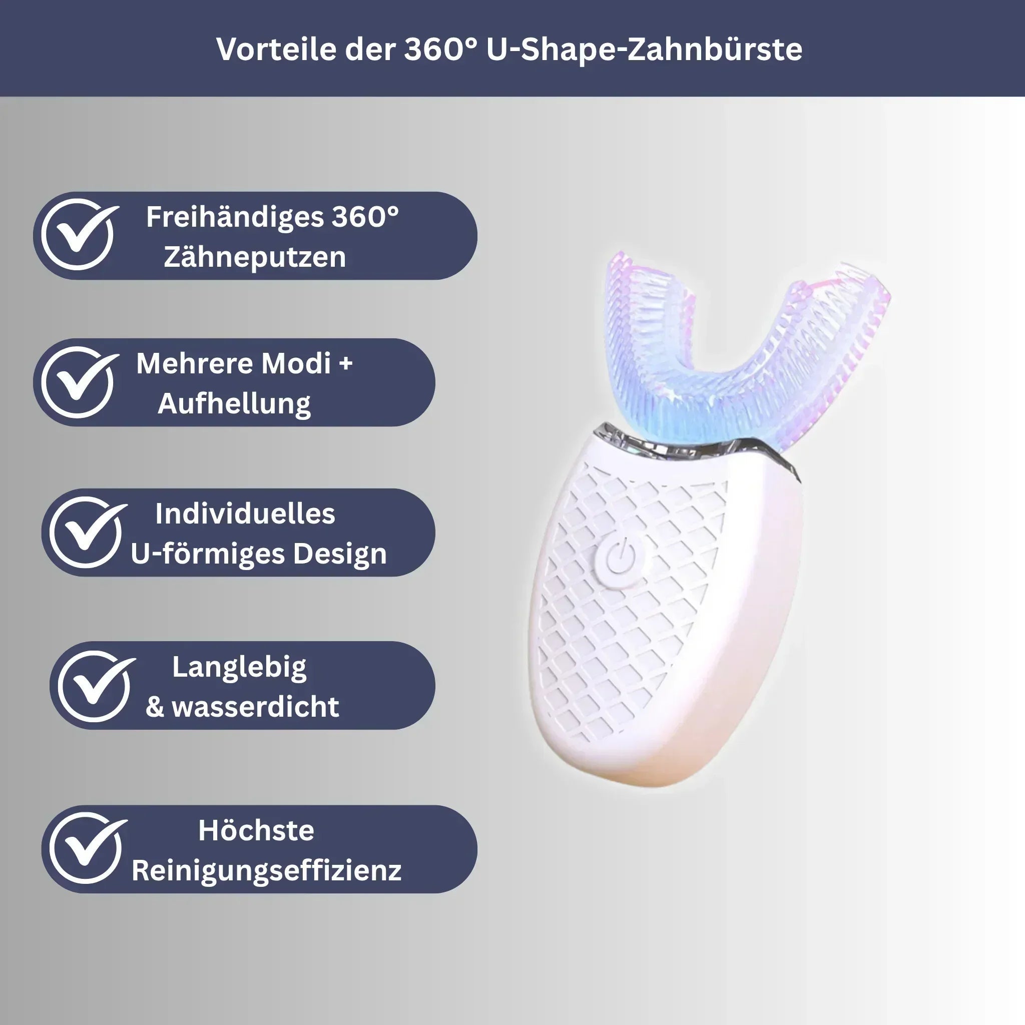 "Automatische Rundum-Zahnbürste mit ergonomischem Design und 360° rundum drehenden Borsten, IPX7 wasserdicht"