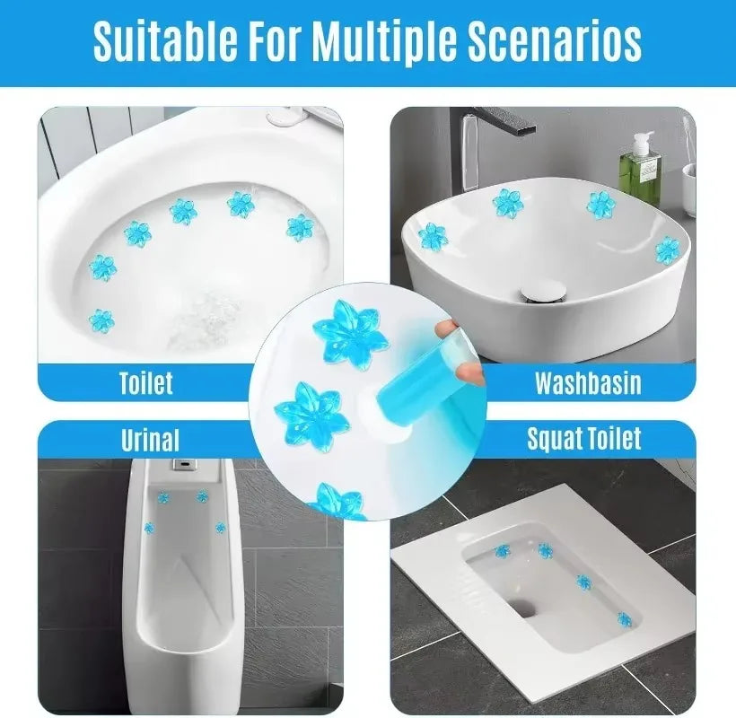 "BloomFresh WC-Gelblumen: Duft-Gel in Blumenform für saubere, wohlriechende Toiletten in Rot, Blau, Lila, Gelb, Grün, Orange.