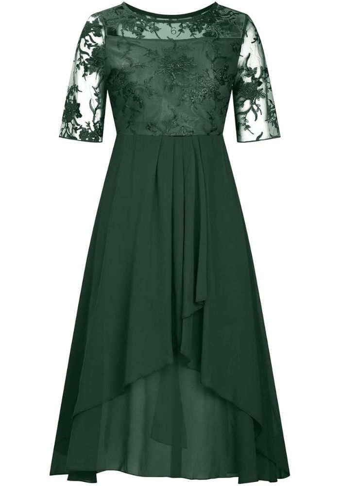 "Damen Plissee Rundhals Midi-Kleid in Beige mit elegantem Design, ideal für vielseitige Anlässe und komfortable Passform."