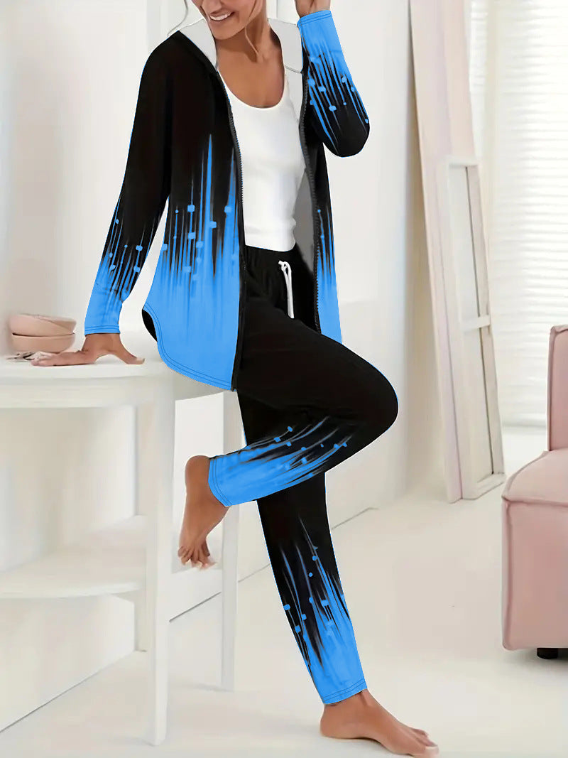 "Damen Sportanzug, Farbverlauf, atmungsaktiv, für Fitness & Freizeit; modernes Design, Kapuze, Taschen"