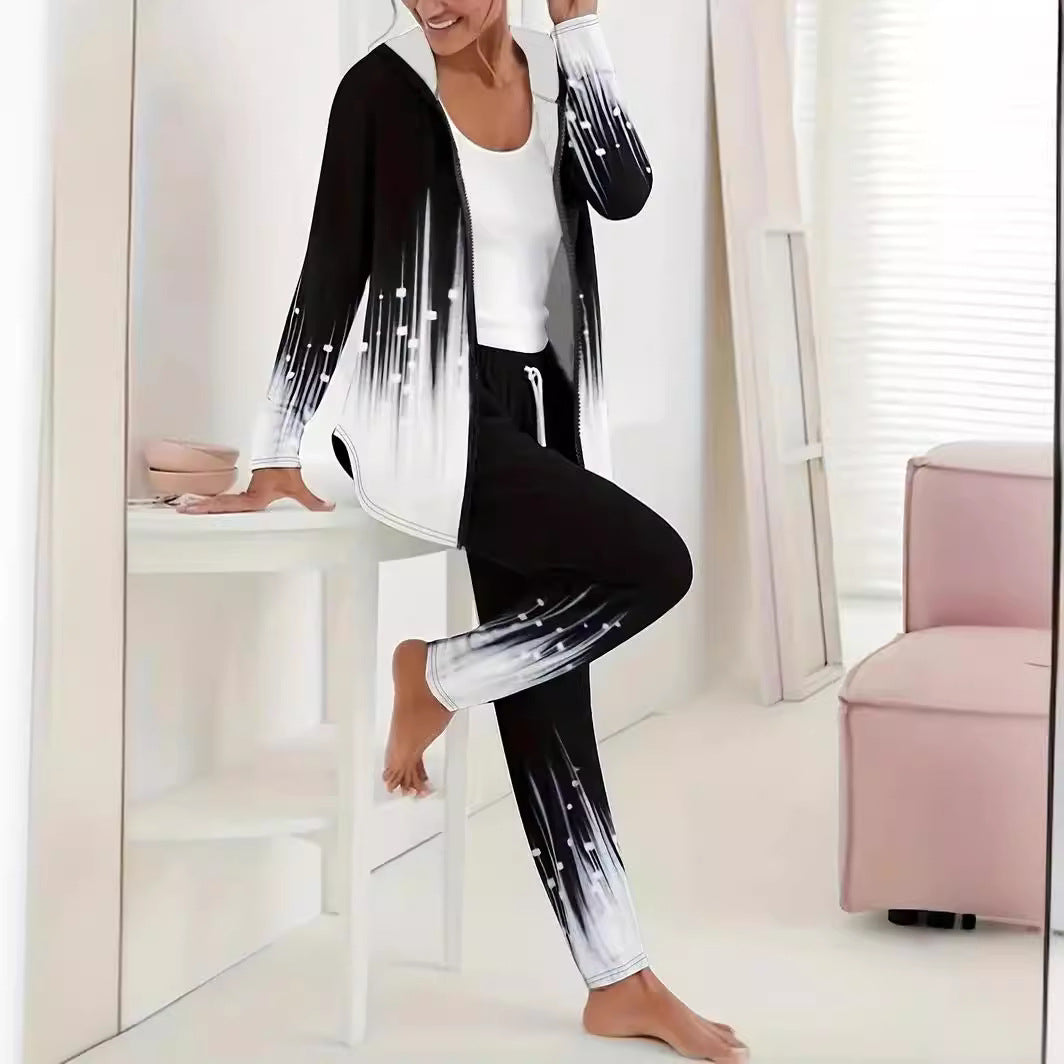 "Damen Sportanzug, Farbverlauf, atmungsaktiv, für Fitness & Freizeit; modernes Design, Kapuze, Taschen"